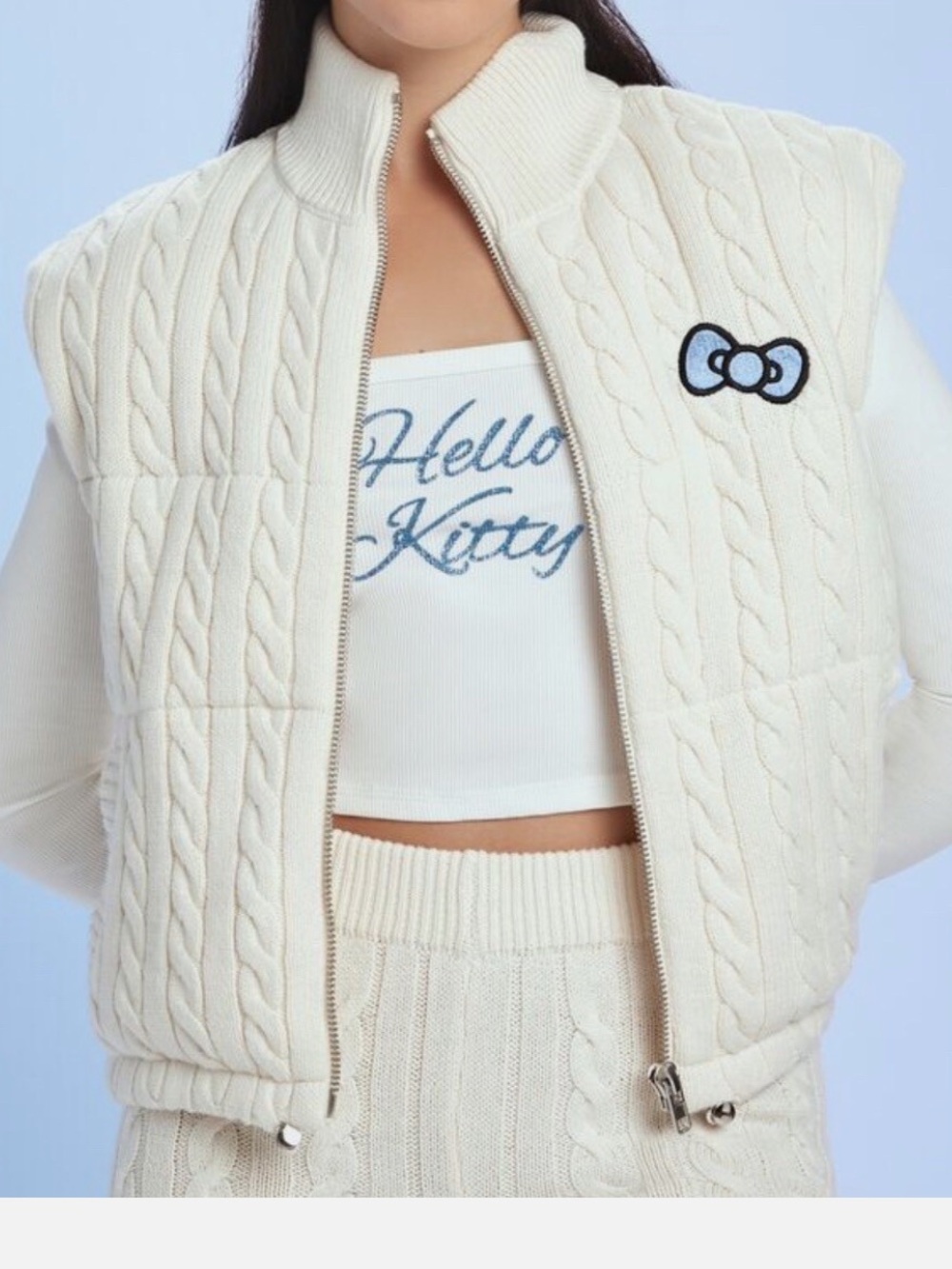 Hello Kitty Knit Puffer Vest off white beige XS Sanrio